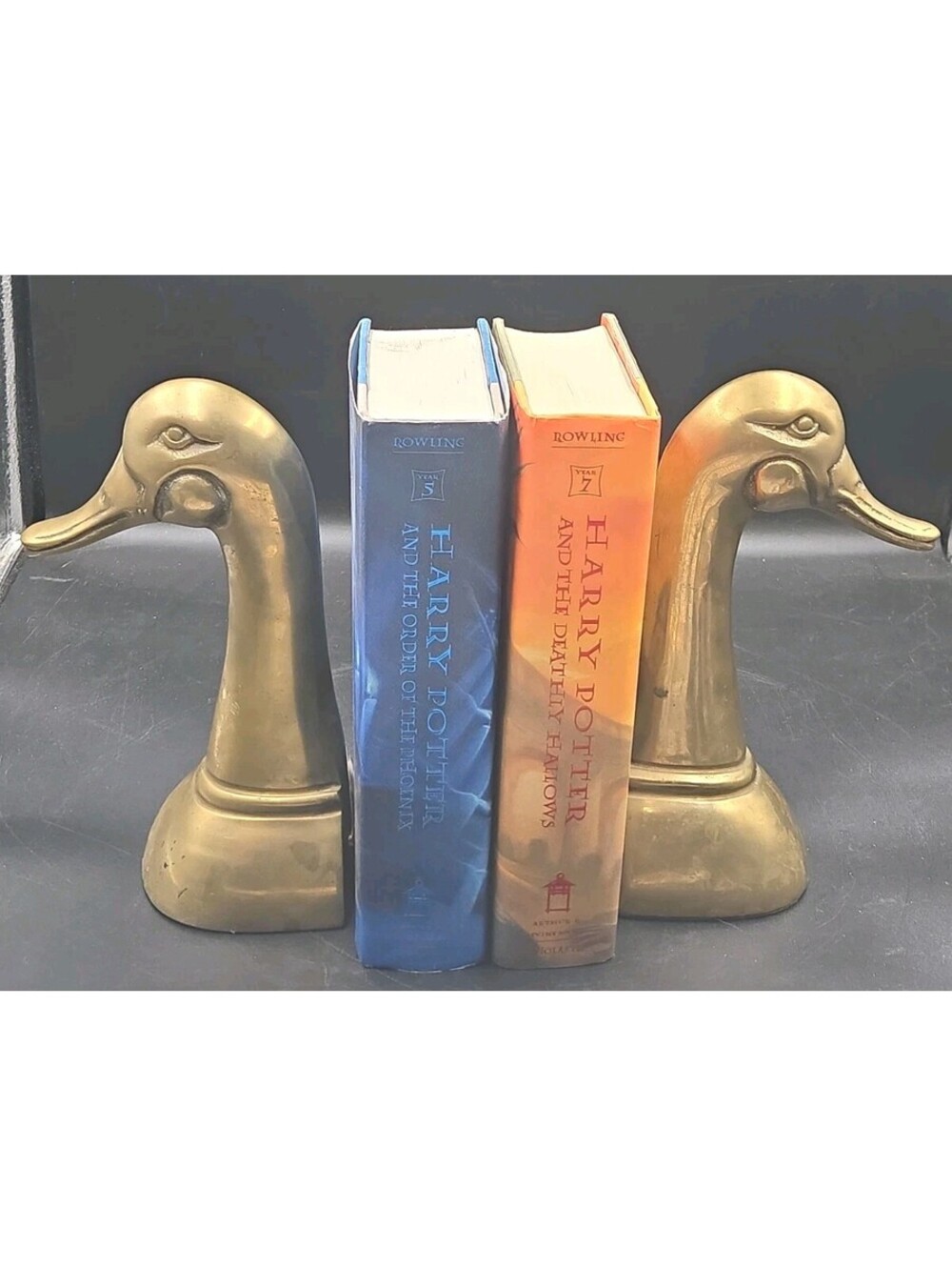 Brass Mallard Duck Head Bookends Vintage Set of 2 Large 9 1/2" x 5" MCM Patina